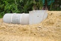 Concrete drainage pipe and manhole under construction Royalty Free Stock Photo