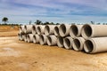 Concrete drainage pipes on contruction site of new home development Royalty Free Stock Photo