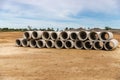 Concrete drainage pipes on contruction site of new home development Royalty Free Stock Photo