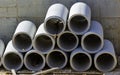 Concrete drainage pipes for industrial building construction Royalty Free Stock Photo