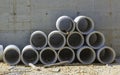 Concrete drainage pipes for industrial building construction Royalty Free Stock Photo