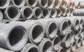 Concrete drainage pipes for industrial building construction Royalty Free Stock Photo