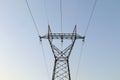 A concrete electric pole with steel cables in blue sky