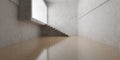 Concrete empty modern room with stairs to upper floor with large rectangular frame and wooden floor - industrial interior Royalty Free Stock Photo