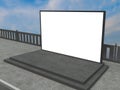 Concrete exterior with city view, sunlight and empty banner with. Mockup, 3D Rendering. Outdoor, sky, street. Scene.