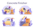 Concrete finisher builder set. Professional worker preparing