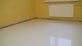 Concrete floor pouring special Fillable mortar. Self-filling floor. Contract painter painting garage floor to speed up selling of