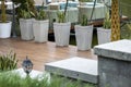 Concrete flower tubs in the outdoor decoration of the terrace