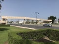 Concrete flyover across Muscat express highway tarmac roads at Oman with less vehicles traffic due to corona virus pandemic and