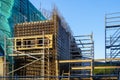 Concrete formwork with a folding mechanism and floor beams on construction site