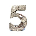 Concrete fracture font Number 5 FIVE 3D