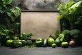 Concrete garden Frame of fresh greens with ample copy space