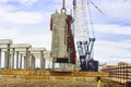 A concrete girder used stiffeners was lifted by the cranes Royalty Free Stock Photo