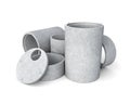 Concrete goods production: stack of tube elements and lids,