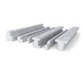 Concrete goods production: various profiles are stacked together in line,