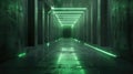 Concrete grungy tunnel background, abstract empty garage with lines of led green light, perspective of modern dark underground Royalty Free Stock Photo