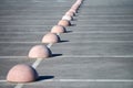 Concrete hemispheres parking limiter. Protection from car parking. Elements to restrict access to parking zone and control Royalty Free Stock Photo