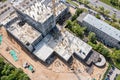 Concrete high-rise construction site with tower crane. aerial view Royalty Free Stock Photo