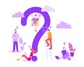 A concrete illustration depicting the search for answers to a question.Flat women and men with ladder, book, laptop and Royalty Free Stock Photo