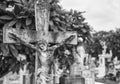 Concrete Jesus on cross at cemetery Royalty Free Stock Photo