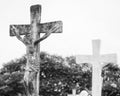 Concrete Jesus on cross at cemetery Royalty Free Stock Photo