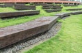 Concrete long bench in the park