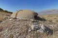 Concrete military bunker ruins built in communist era Albania