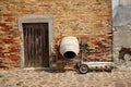 Concrete mixer at the brick wall Royalty Free Stock Photo