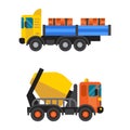 Concrete mixer and tipper truck cement industry equipment machine vector. Royalty Free Stock Photo