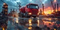 Concrete mixer truck being loaded at a batching plant ready to deliver concrete for construction.