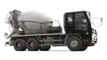 Concrete mixer truck with black cab and grey mixer on white background. Three-dimensional illustration of construction Royalty Free Stock Photo