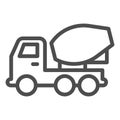 Concrete mixer truck line icon. Heavy machine, cement blender vehicle symbol, outline style pictogram on white