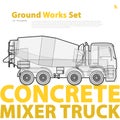 Concrete mixer truck. Typography set with auto-mix. Construction machinery vehicle.