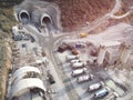 Motorway tunnel construction site aerial view