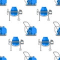 Concrete mixer and vibrating plate seamless pattern. Construction tool