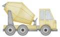 Concrete Mixer Watercolor illustration. Hand drawn clip art of baby toy yellow Cement blender on isolated background