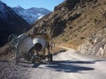 Concrete mixers on old route in Atlas mountains