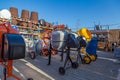 Concrete mixers on a wholesale basis. Street warehouse of a hardware store