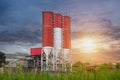 Concrete mixing plants, Concrete mixing silo, site construction Royalty Free Stock Photo