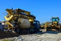 Concrete mixing truck service pouring cement in site building Royalty Free Stock Photo