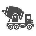 Concrete mixing truck solid icon, heavy equipment concept, Construction machine sign on white background, concrete mixer