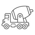 Concrete mixing truck thin line icon, heavy equipment concept, Construction machine sign on white background, concrete