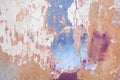 Concrete orange and blue colorful wall surface texture. Abstract grunge bright color background with aging effect Royalty Free Stock Photo