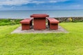 Concrete picnic table overlooking the ocean