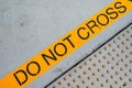 Concrete pier with yellow designations close up photo