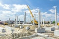 Concrete pillars of new edifice with a beautiful sky are placed Royalty Free Stock Photo