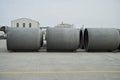 Concrete pipe factory warehouse Royalty Free Stock Photo