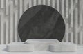 Concrete podium for product presentation and black rock circle on concrete wall background minimal style.,3d model and