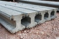 Precast concrete I-beam on ground. Royalty Free Stock Photo