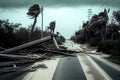 concrete poles toppled into ground and collapsed trees in aftermath hurricane